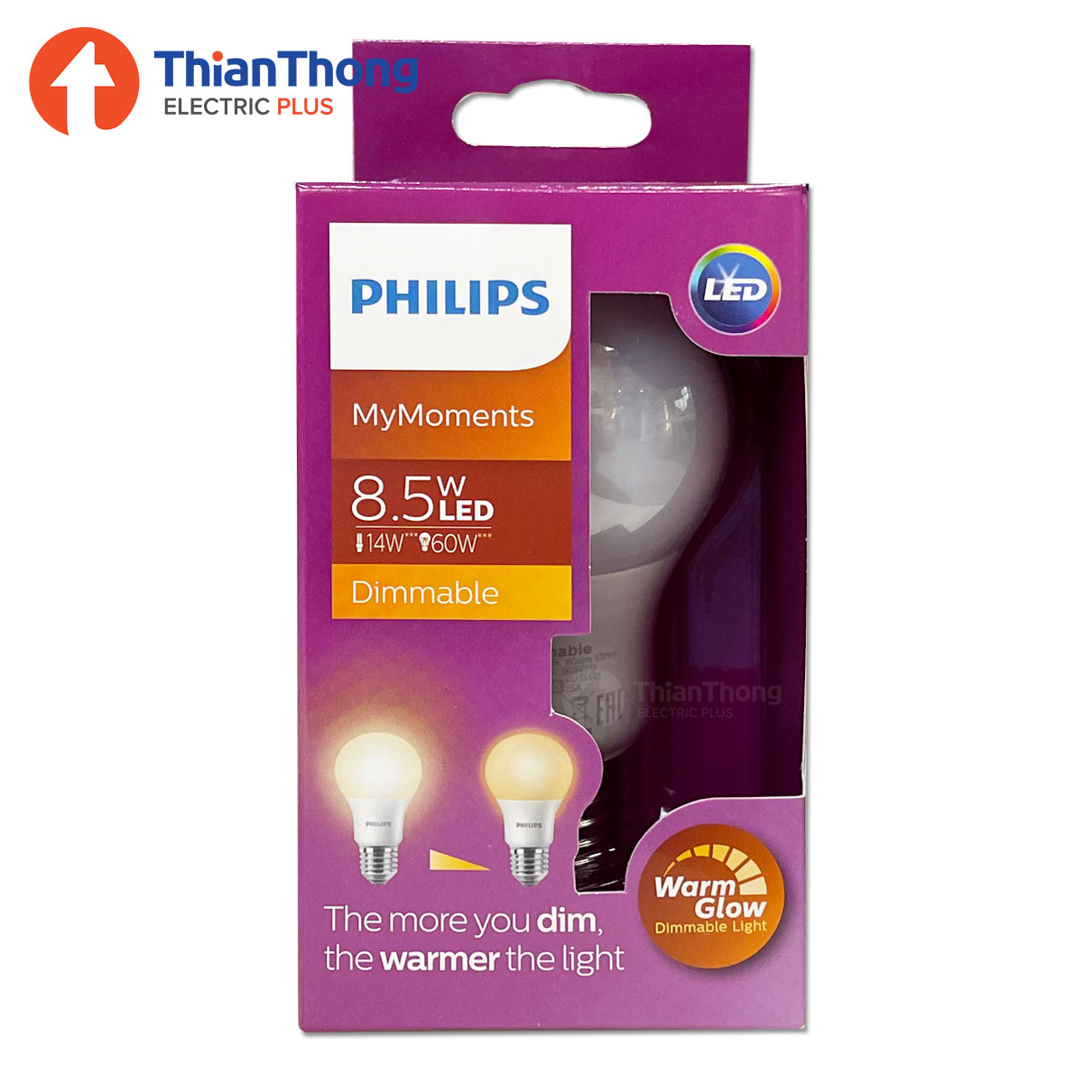 Philips หลอดไฟ หรี่แสงได้ ฟิลิปส์ LED Bulb MyMoments Dimmable 8.5W Warm White
