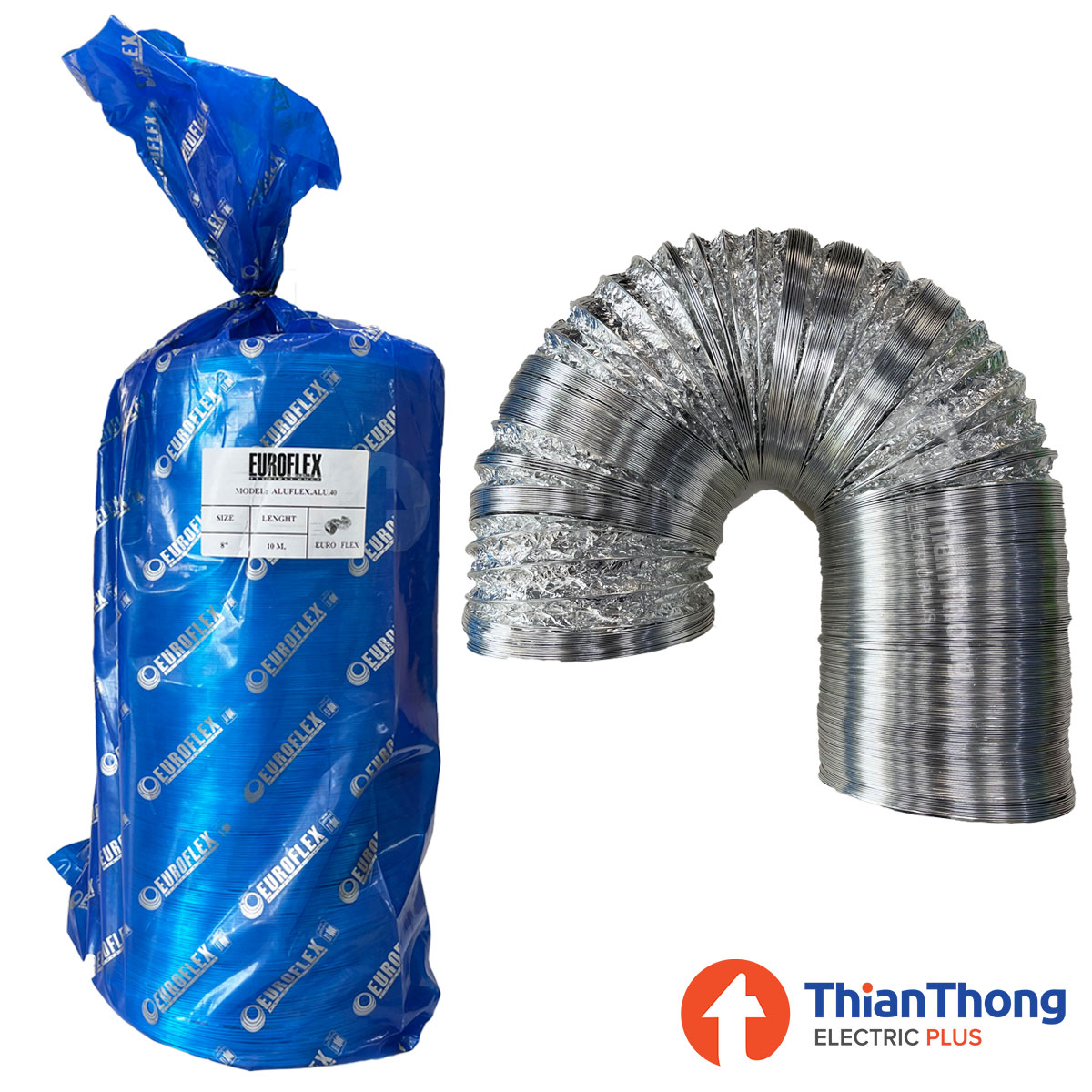 Euroflex ท่อลมระบายอากาศ ท่อลมอ่อน อลูมิเนียมฟอยล์ ชนิดยืดหยุ่น Aluminium flexible duct 8″ 10 เมตร 