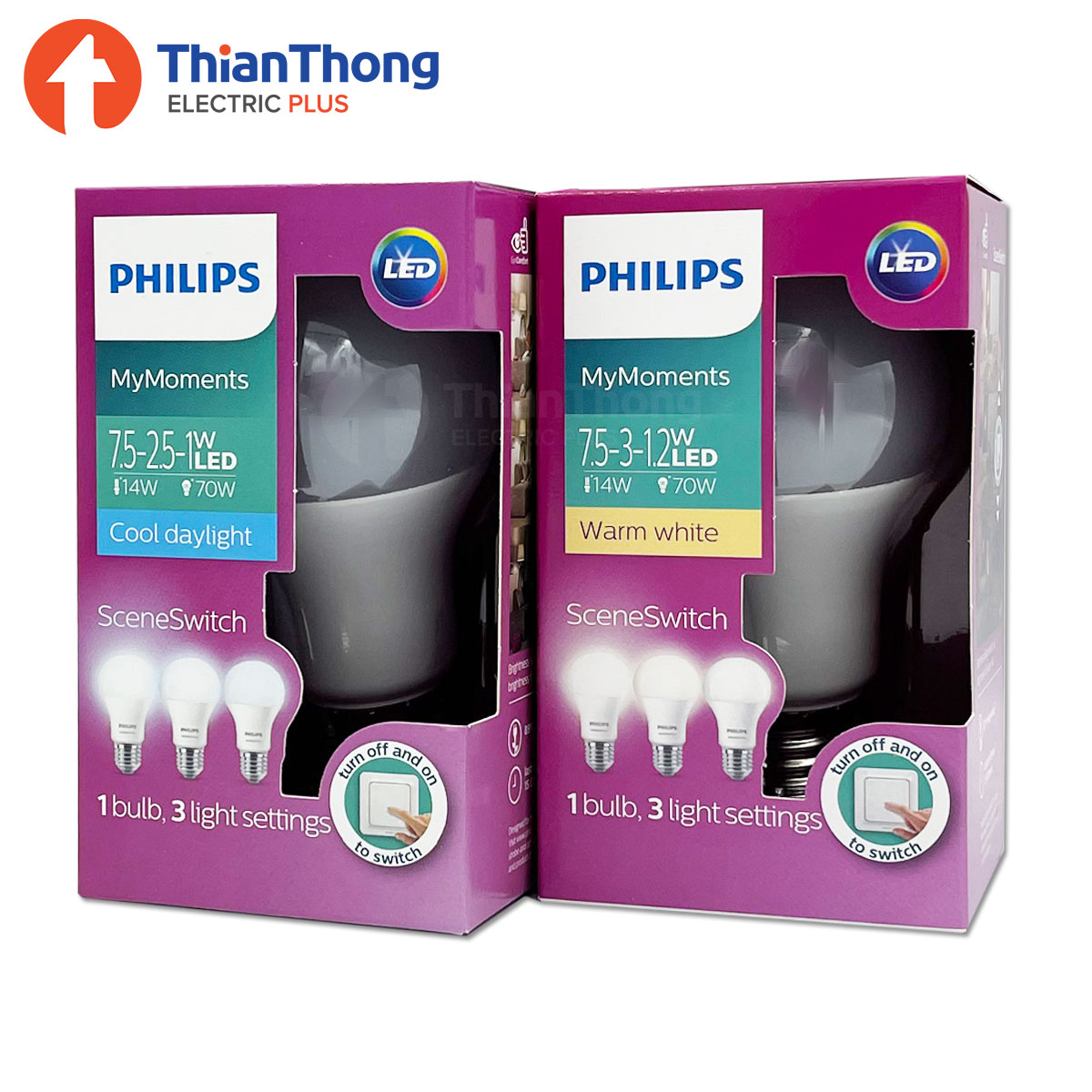 Philips หลอดไฟ หรี่แสง 3 ระดับ ฟิลิปส์ LED Bulb MyMoments Scene Switch Dim Tone 7.5W