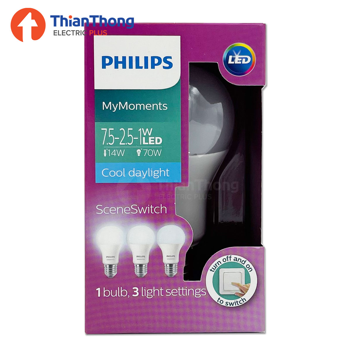 Philips หลอดไฟ หรี่แสง 3 ระดับ ฟิลิปส์ LED Bulb MyMoments Scene Switch Dim Tone 7.5W