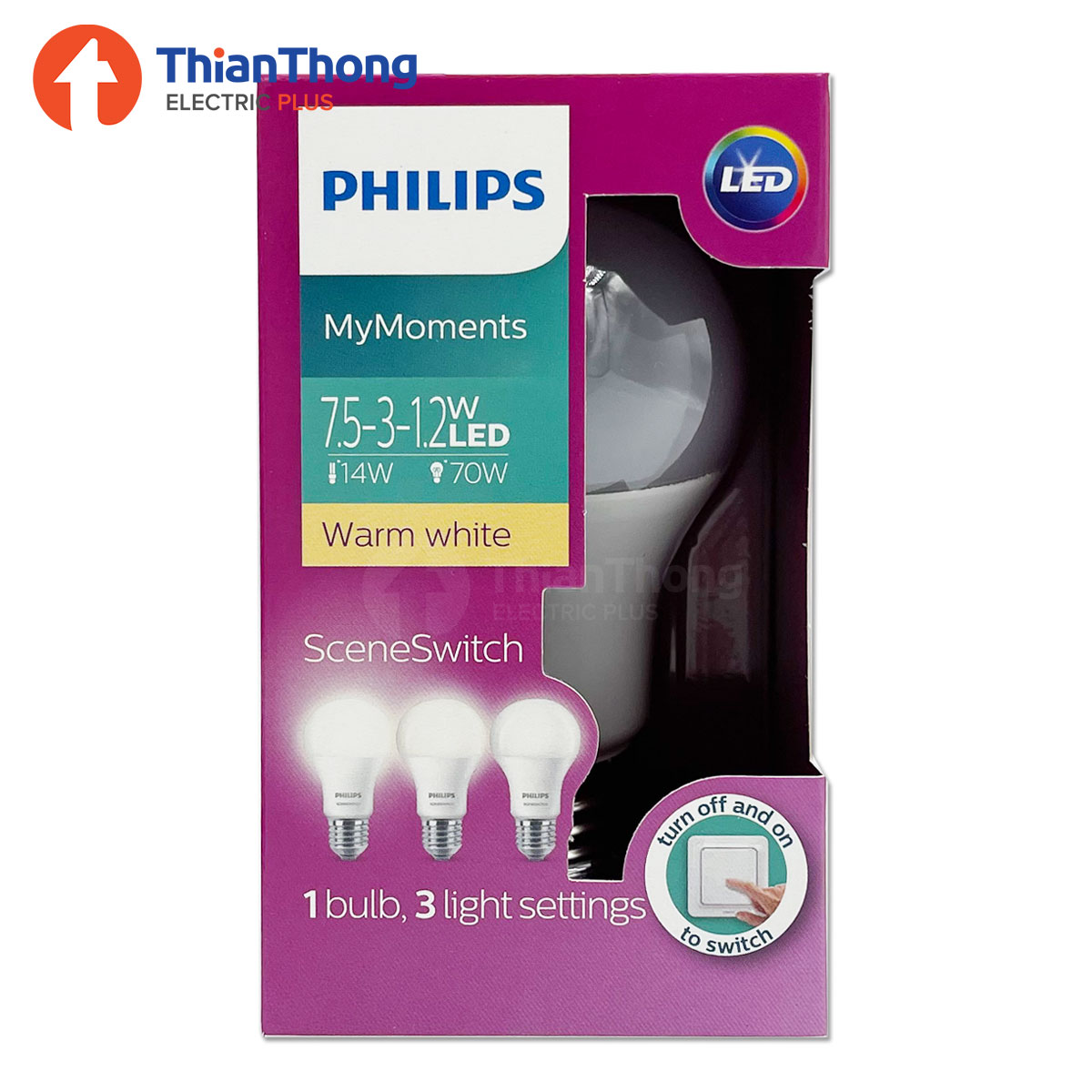 Philips หลอดไฟ หรี่แสง 3 ระดับ ฟิลิปส์ LED Bulb MyMoments Scene Switch Dim Tone 7.5W